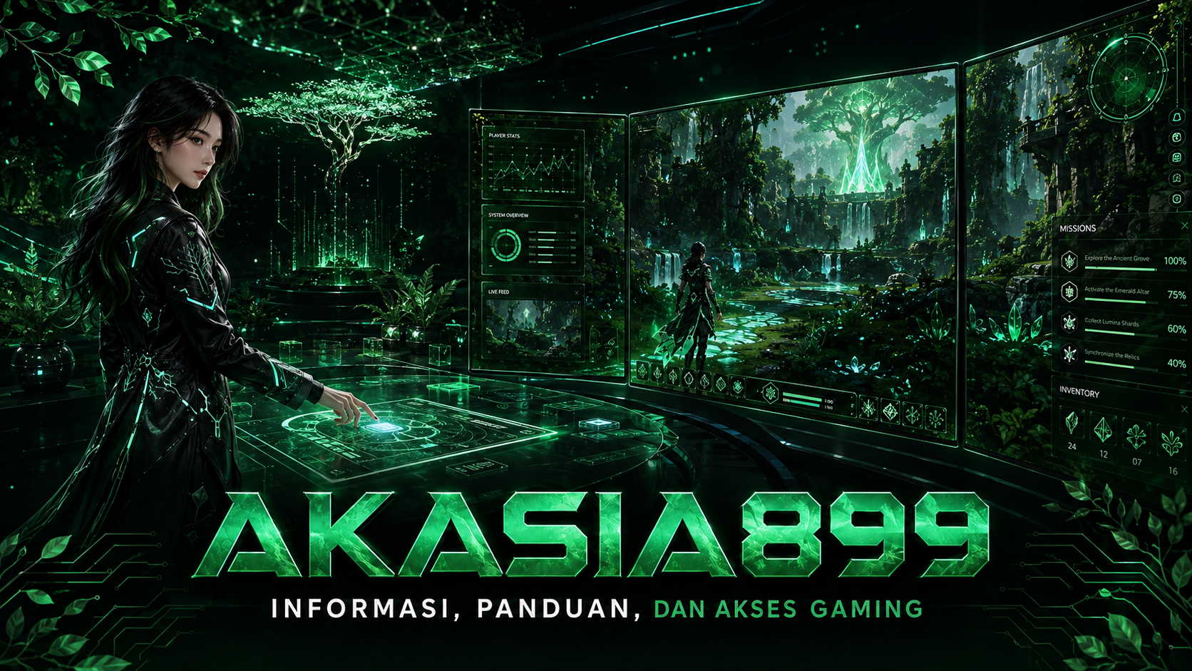 Banner halaman AKASIA899 The Way of the Gamer dengan tema hitam dan hijau emerald