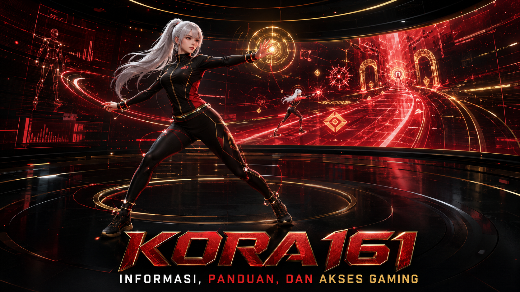 Banner halaman KORA161 The Way of the Gamer dengan tema crimson dan emas
