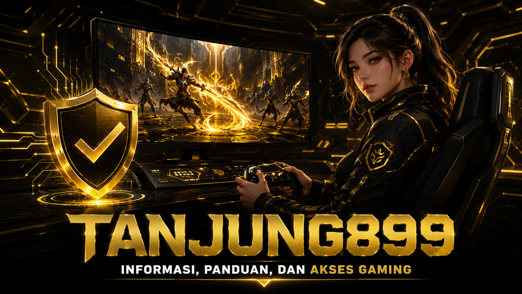 Banner TANJUNG899 The Way of the Gamer dengan tema hitam dan kuning keemasan